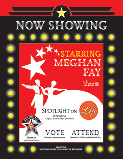 "Now Showing" red poster with white stars and silhouette of couple dancing bordered with yellow "Broadway lights" on black background