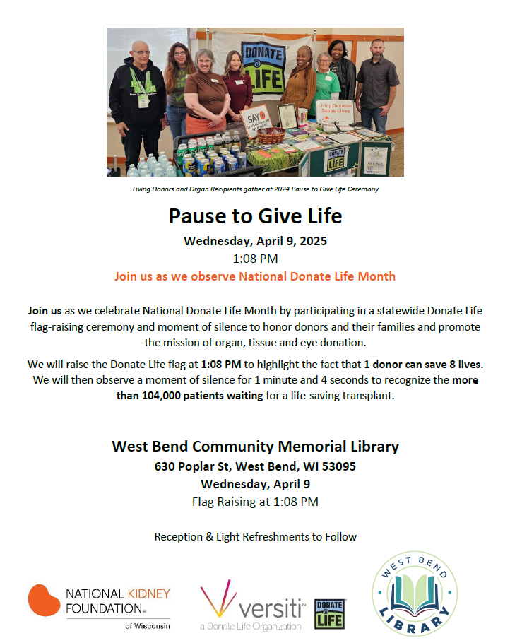 Pause to Give Life 2025 @ West Bend Community Memorial Library | West Bend | Wisconsin | United States